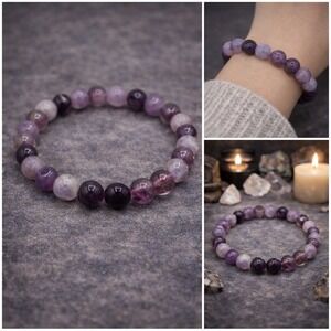Amethyst Crystal‎ Beaded Stretch Bracelet Gemstone Healing Energy Jewelry
